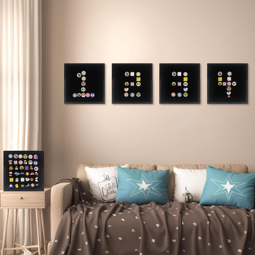 GMFrames 11x11 Enamel Pin Display Case, Pin Collection Display Frame with Real Glass, Shadow Box for Wall and Tabletop, Pin Holder Black