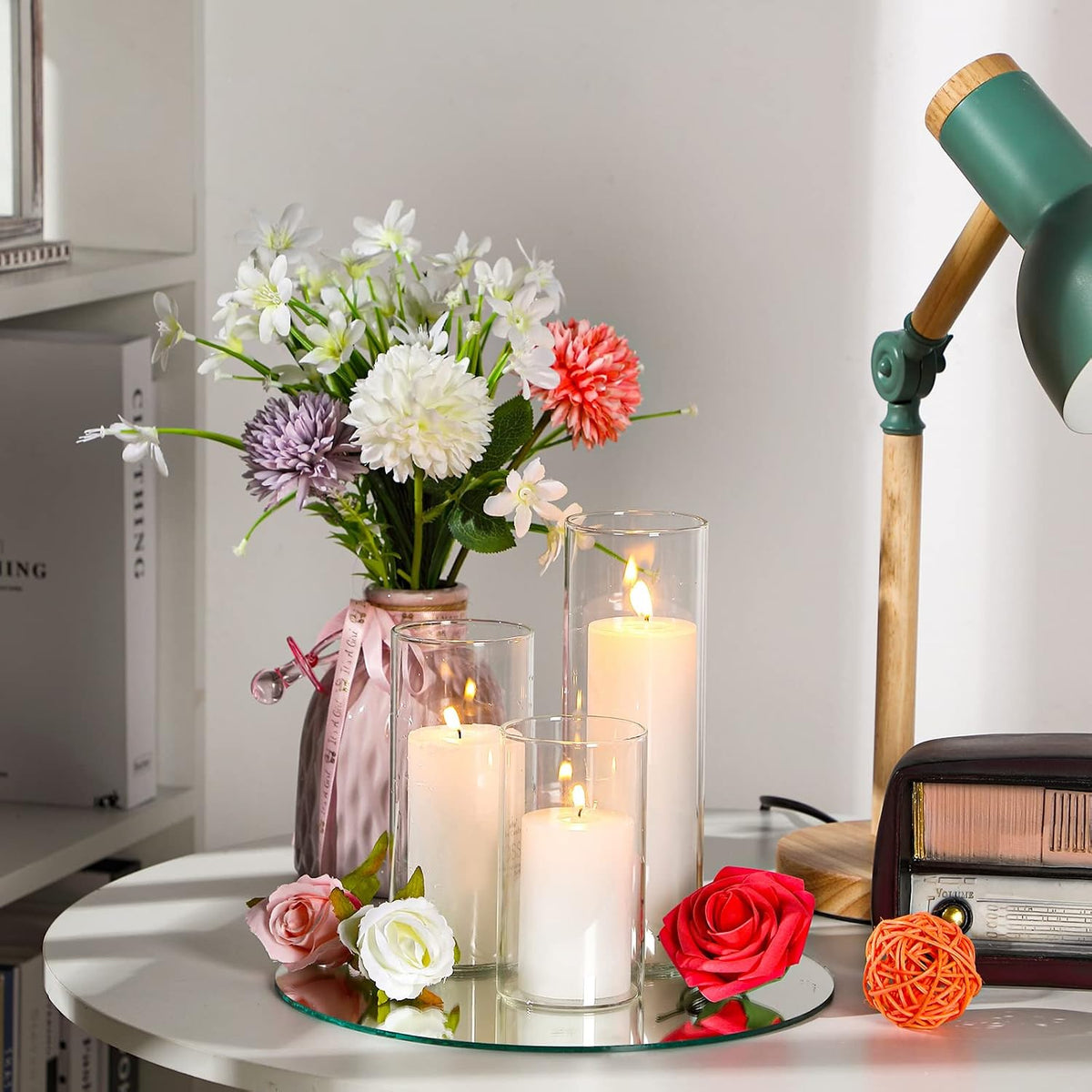 Shihanee 12 Pillar Candles W Vases,2.6'' X 4.7'', 5.9'', 7.9'',White