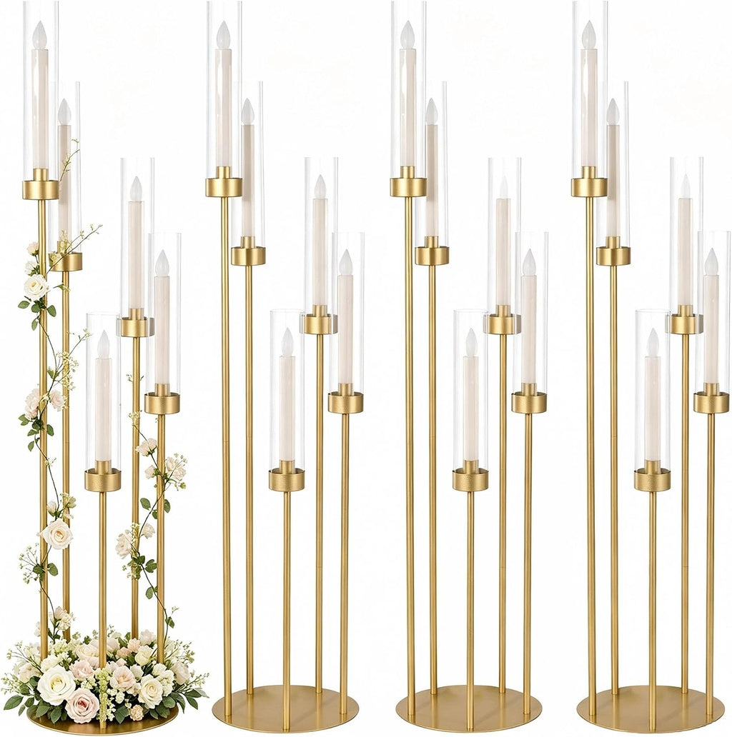 4Pcs 5 Arm Gold Candelabra Centerpieces for Table, Floor Candle Holders