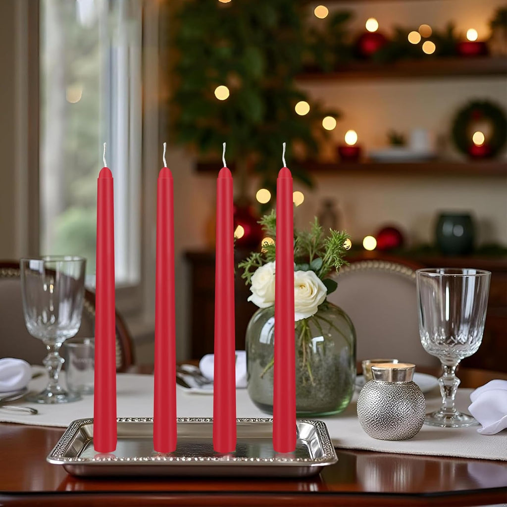 Red Taper Candles 24 Pack, 10 Inch Unscented Holiday Dinner Candles for Valentine's Day Table Decor, Wedding Centerpieces, Long-Lasting 7-8 Hour Burn Time, Premium Wax