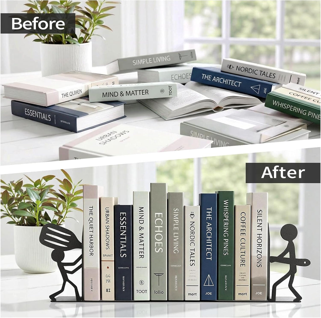 ENCIMART People Bookends Decorative Cute Metal Book Ends for Shelves