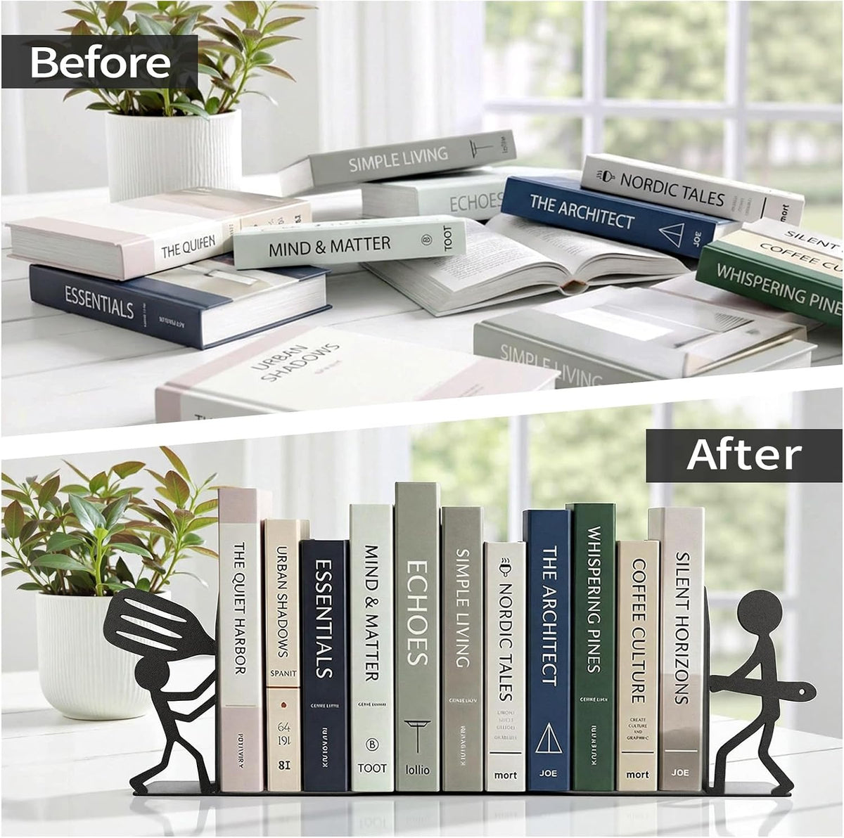 ENCIMART People Bookends Decorative Cute Metal Book Ends for Shelves