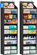 AOODA 2 Pack Over the Door Organizer, Large Capacity Closet Door Hanging Organizer, Clear Deep Pockets Baby Storage for Nursery, Bathroom, Bedroom, Pantry, Diapers (Black)