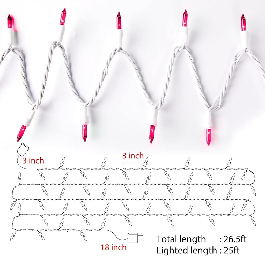 Minetom Pink Christmas Lights 100 Count 20 Feet Incandescent Bulb