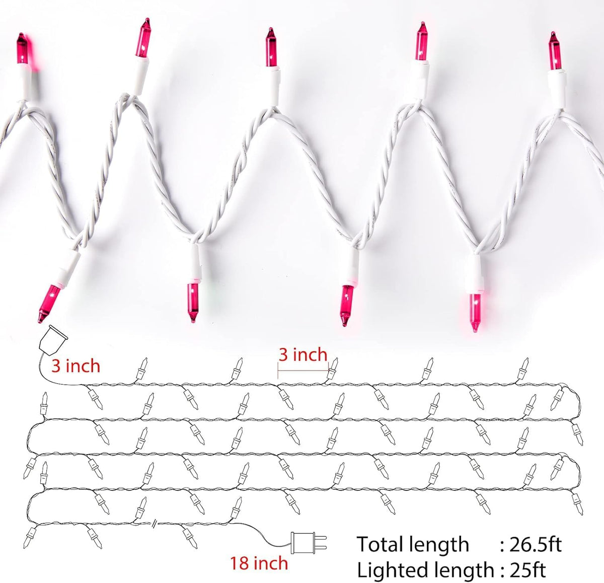 Minetom Pink Christmas Lights 100 Count 20 Feet Incandescent Bulb