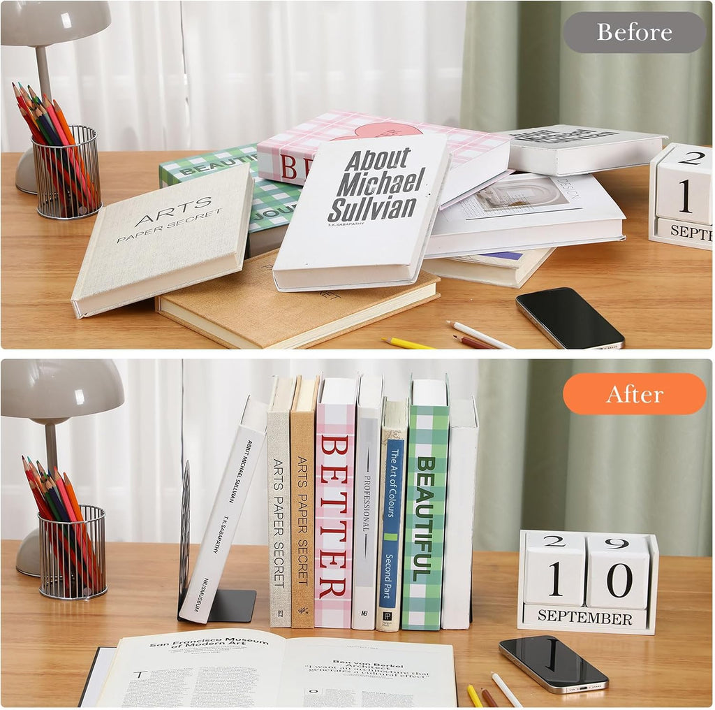 5 Pairs Metal Book Ends for Shelves, School Decorative Bookends,Classic