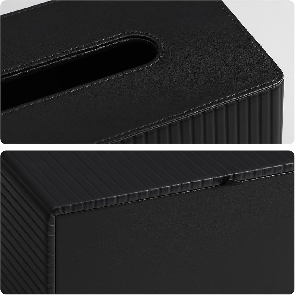 PU Leather Tissue Box Cover Rectangle (Black, Inner Height 3.9")