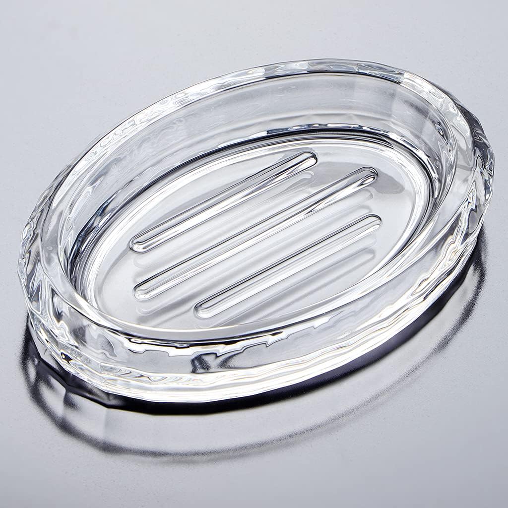 MDLUU 2-Pack Glass Bar Soap Dish, Sponge Holder Case, Decorative Soap Saver Tray for Shower, Bathtub, Bathroom Sink, Kitchen Sink (Oval)