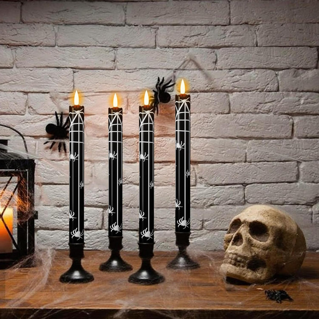 Eldnacele Halloween Spider Decal Flameless Taper Candles with Remote Timer