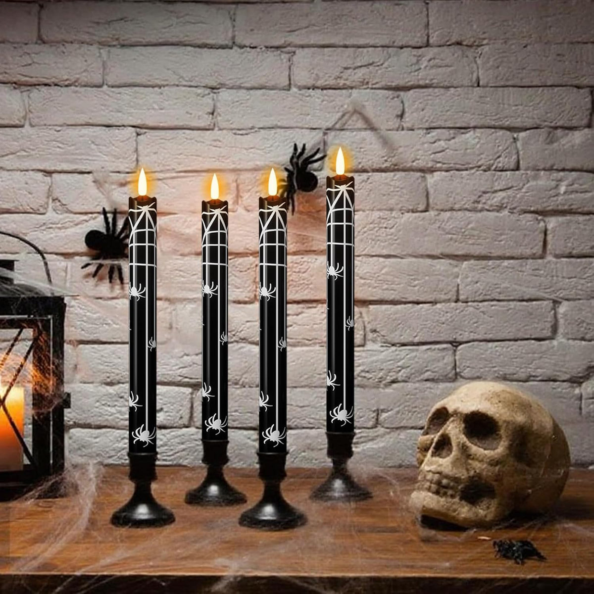 Eldnacele Halloween Spider Decal Flameless Taper Candles with Remote Timer