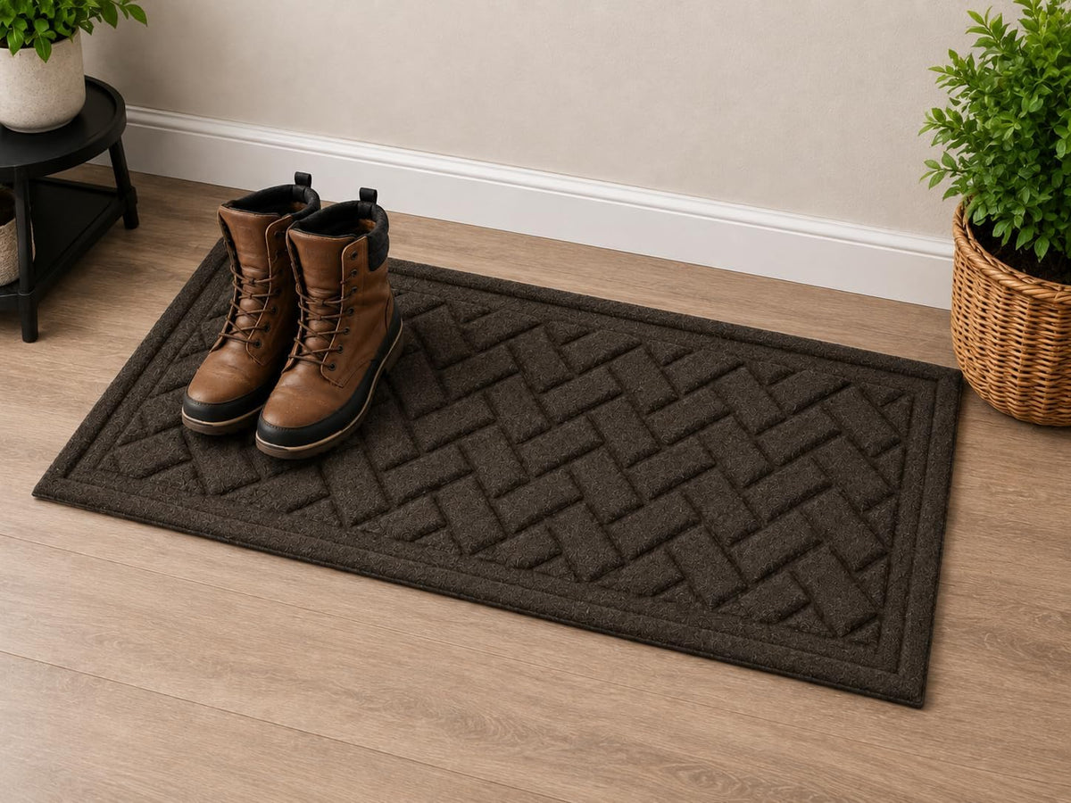 Mats Inc. Artisan Entry Boot Tray Brick Design, Indoor Mats for Entryway, Durable & Easy to Clean Tray for Boots, Anti-Slip & Water-Resistant for Front Room, Made in The USA, 15" x 36", Walnut