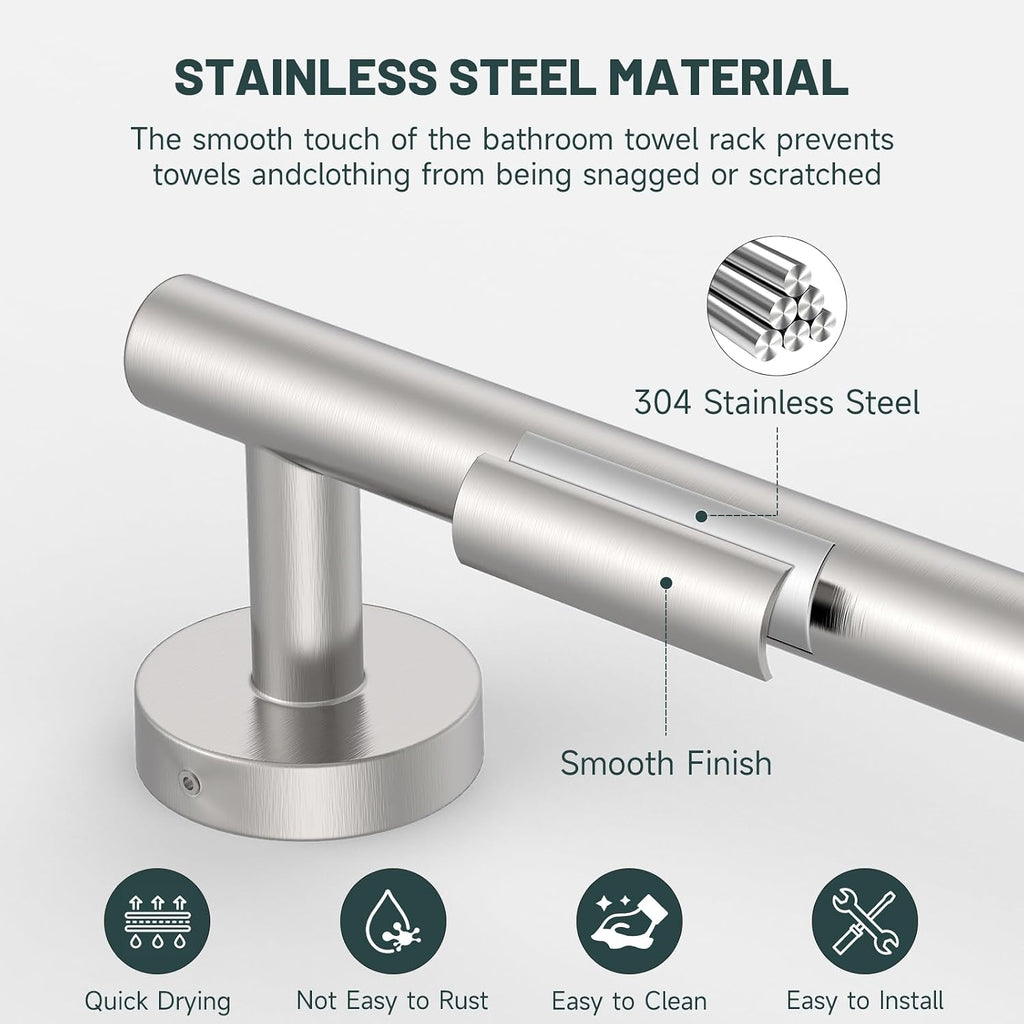 24 Inch Towel Rack for Bathroom, Brushed Nickel