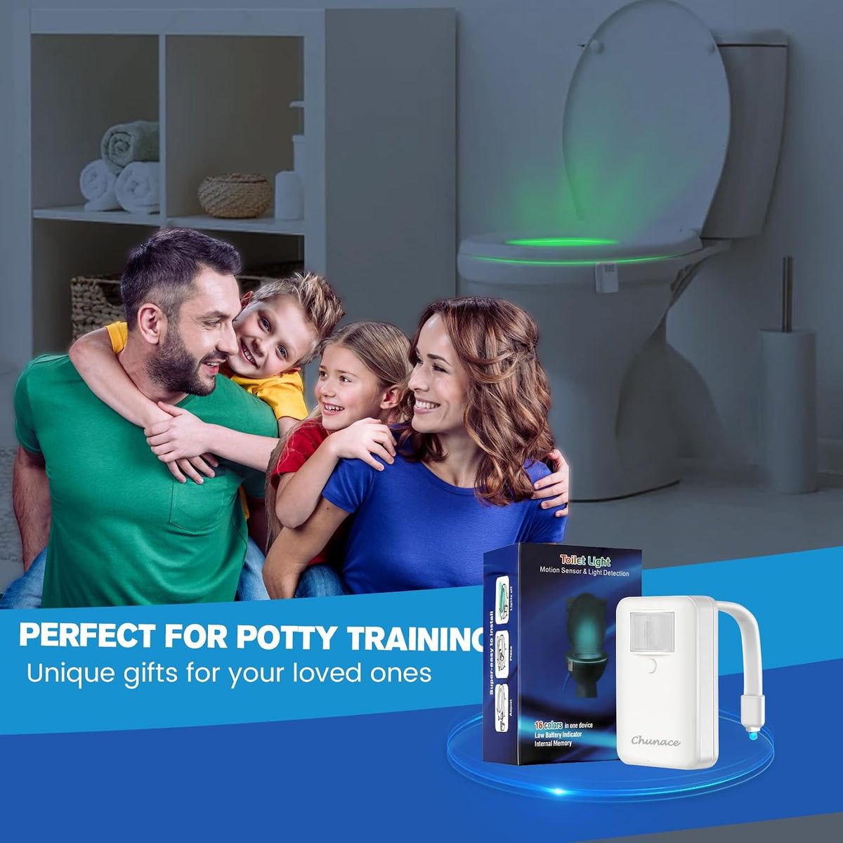 Chunace Toilet Bowl Night Lights Motion Sensor 3Pack, Unique Bathroom Stuff