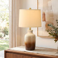 PoKat 24'' Farmhouse Handcrafted Table Lamp for Living Room, Rustic Ceramic Bedroom Lamps for Night Stands, Bedside Lamps with Soft Ombre Finish for Entryway Sideboard End Table (Beige and Brown)