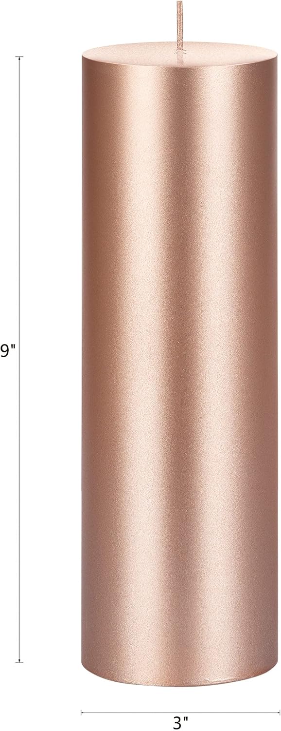 Mega Candles 6 pcs Unscented Solid Rose Gold Pillar Candles, Hand Poured Premium Wax Candle 3 Inch x 9 Inch, Home Décor, Spas, Weddings, Occasions, Party, Centerpieces, Holidays, Vigils, Prayers