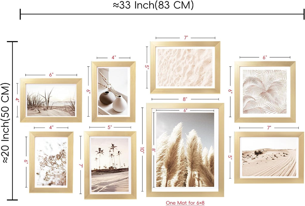 ArtbyHannah Gallery Wall Frame Set, 8 Pack Gold Picture Frames, Small