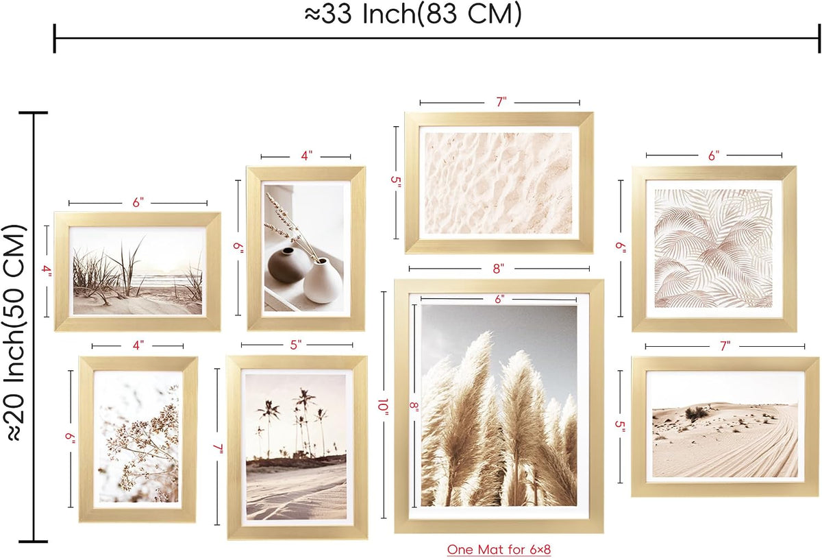 ArtbyHannah Gallery Wall Frame Set, 8 Pack Gold Picture Frames, Small