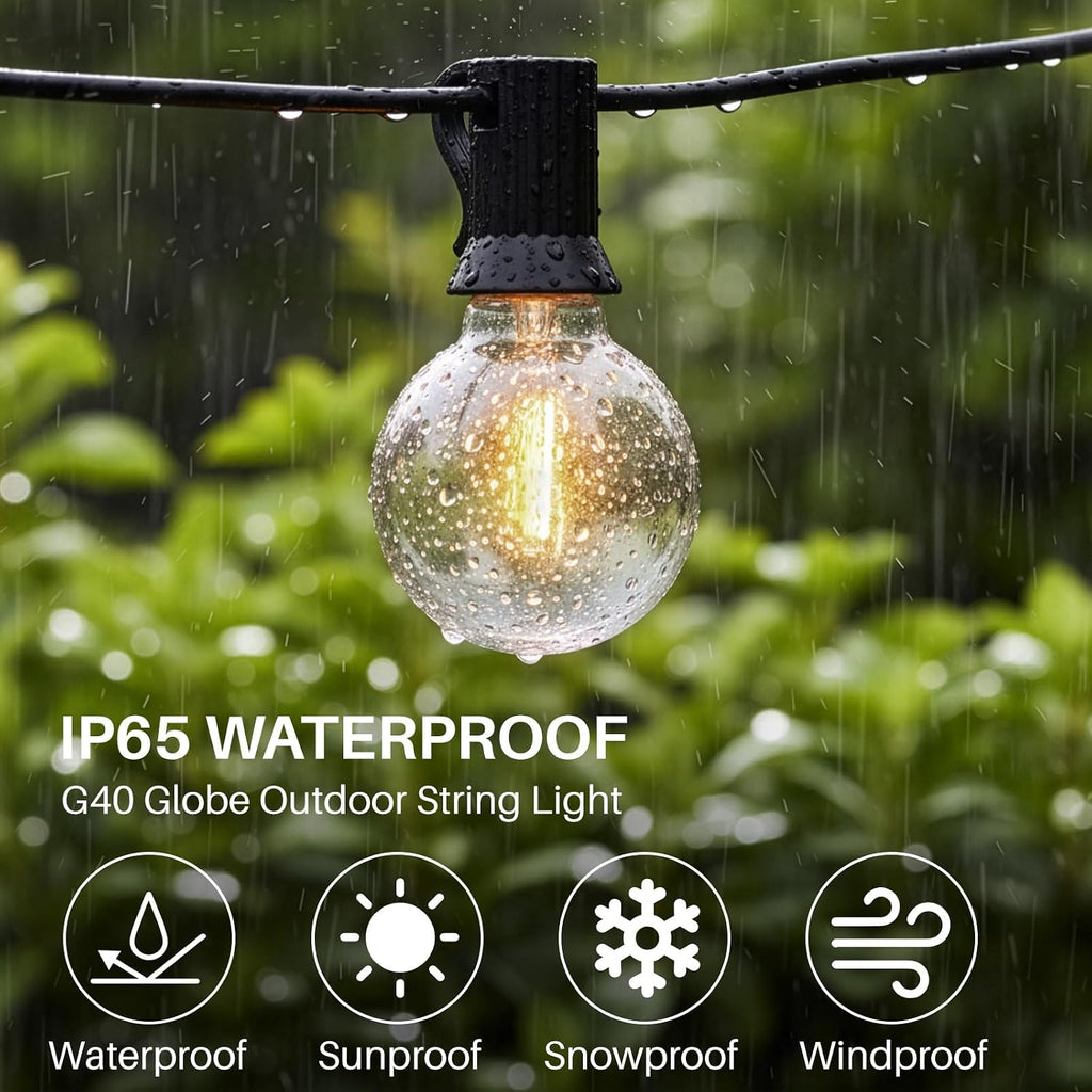 50 FT 2700K Outdoor String Lights,26 Plastic Edison Bulbs, E12 Base