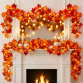 Brillarlights Fall Leaf Garland with Lights Plug in, 11FT Lighted Maple Leaf Garland with 50 Orange Bulbs, Connectable Fall Decorations for Home, Thanksgiving Halloween Mantel Stairs Porch Decor