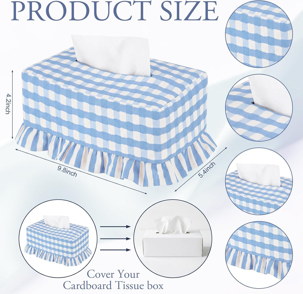 Blue Gingham Ruffle Tissue Box Cover, Rectangle