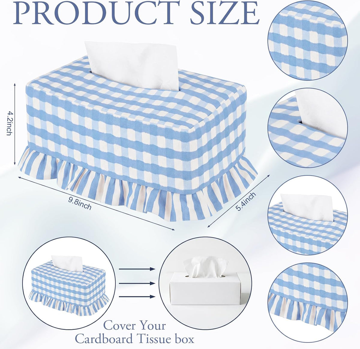 Blue Gingham Ruffle Tissue Box Cover, Rectangle