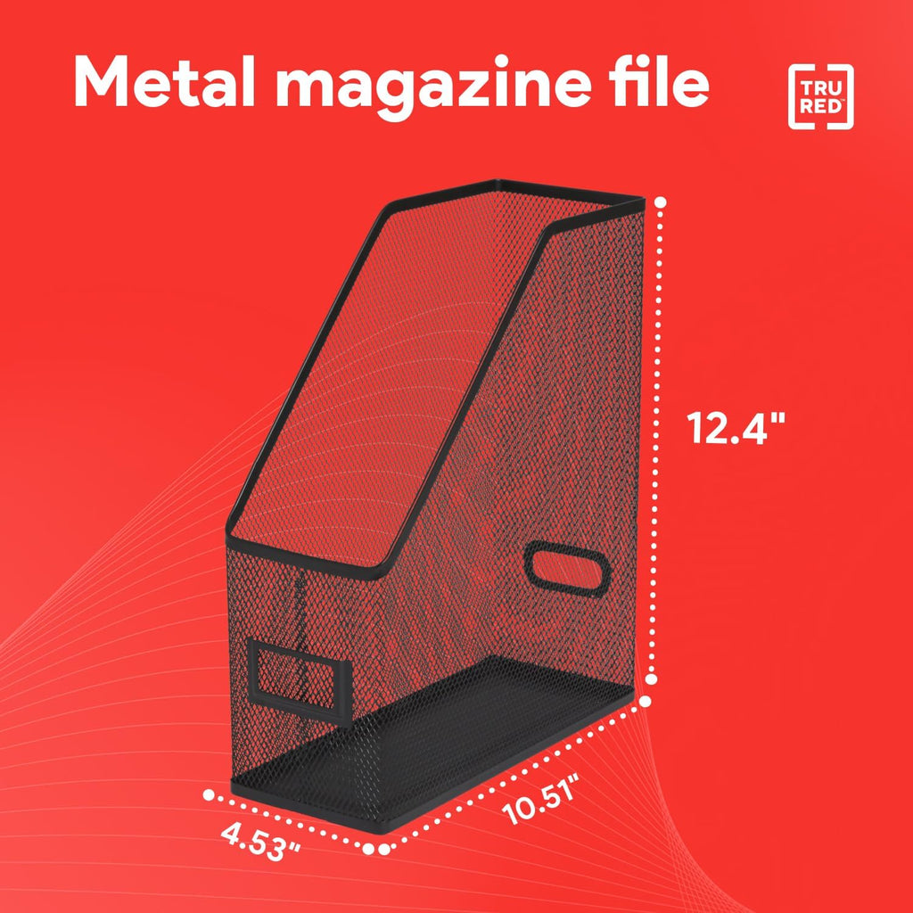Staples TRU RED Metal Magazine File Organizer, Black - Top - Loading Desktop File Holder with Handle, Holds Up to 1000 Sheets