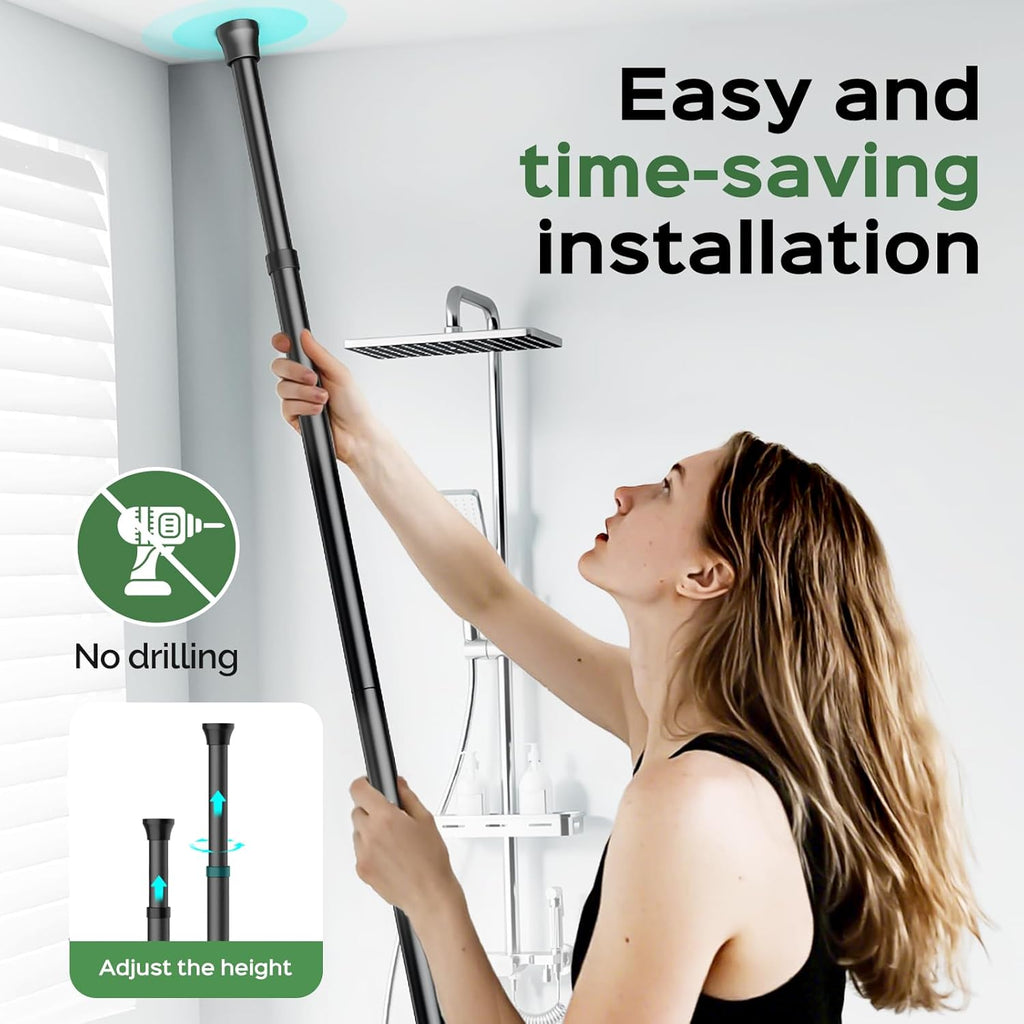 HAMITOR Shower Caddy Tension Pole: Rustproof Quick Install Standing Corner Bathroom Organizer Shelf on Floor for Renters - 4-Tier Large Capacity Storage Rack with Soap Holder for Apartment -Black