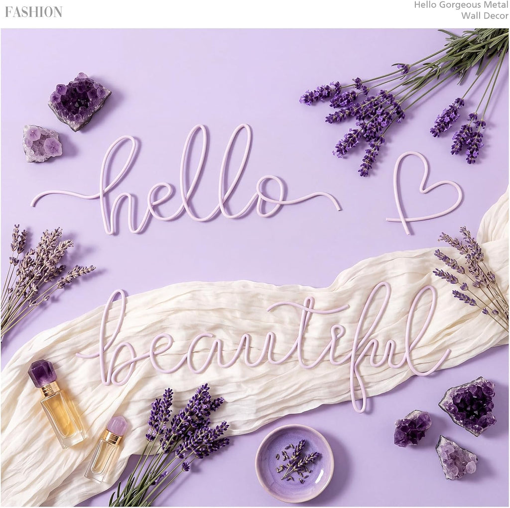 Hicarer Metal Hello Beautiful Wall Art Minimalist Wall Decor, Purple