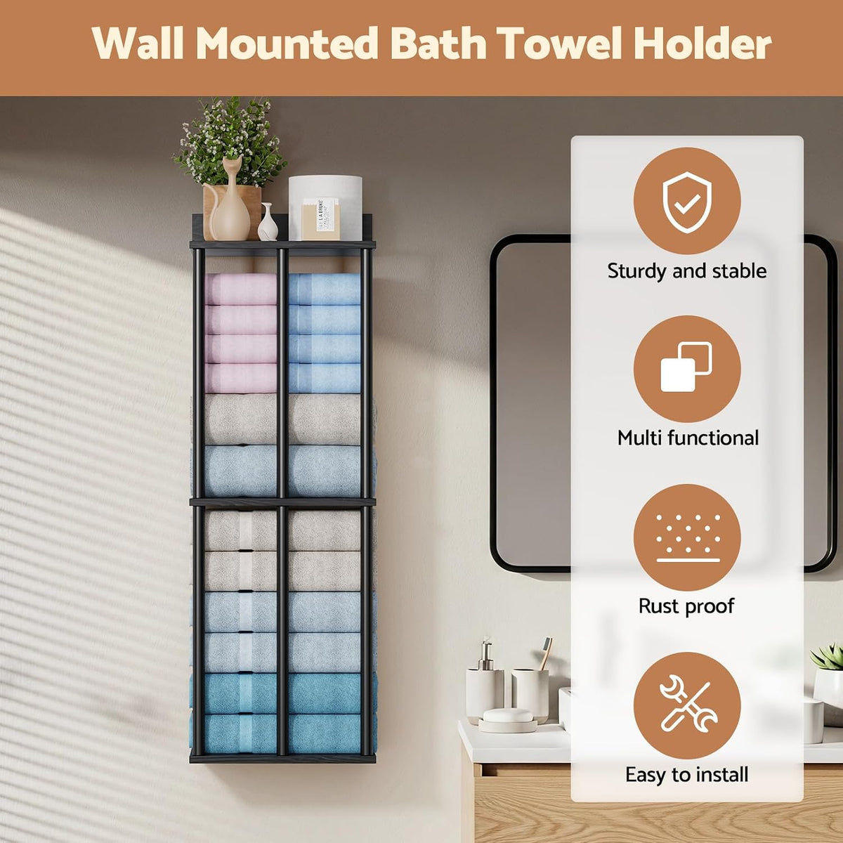 Bathroom Towel Storage, Black Bathroom Towel Holder