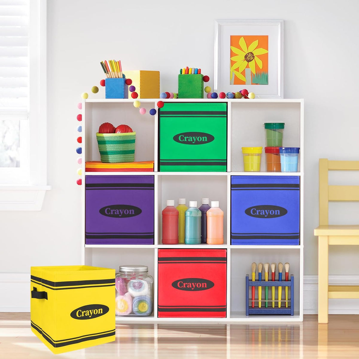 6 Pcs 11" Crayon Classroom Storage Bins, Colorful Fabric Cube Storage Bin