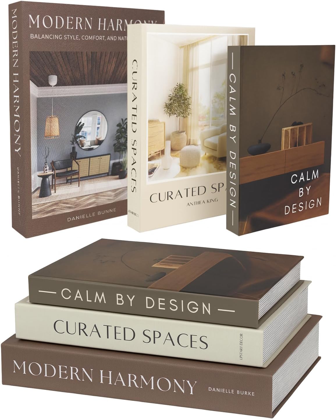 Modern Decorative Books Set of 3, Brown & Cream Faux Books with Storage