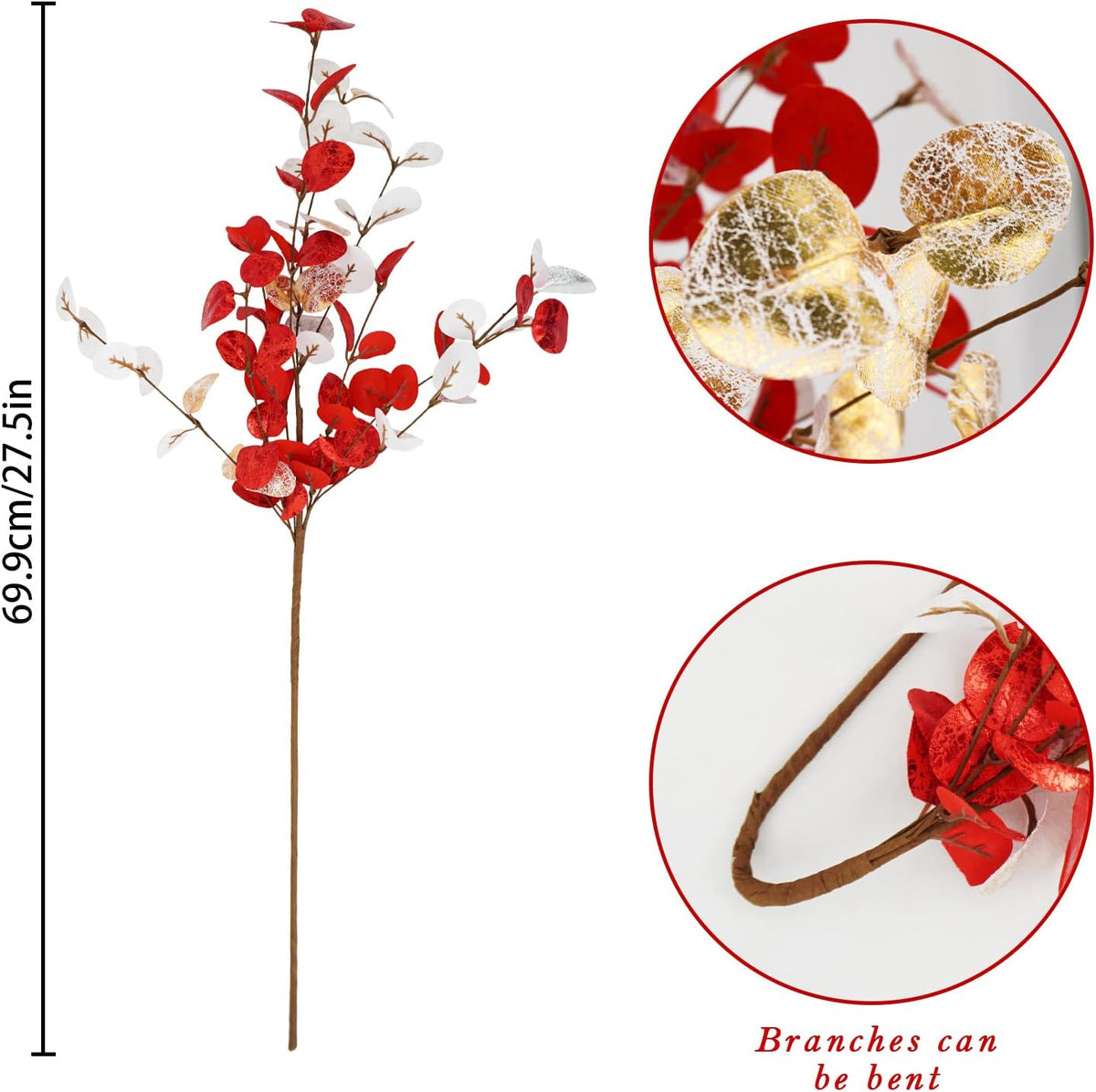4Pcs Artificial Eucalyptus Leaves Stems 28‘’ Eucalyptus Branches Fake Christmas Flowers Decoration Eucalyptus Plant for Home Fireplace Holiday Wedding Xmas Tree Winter Décor