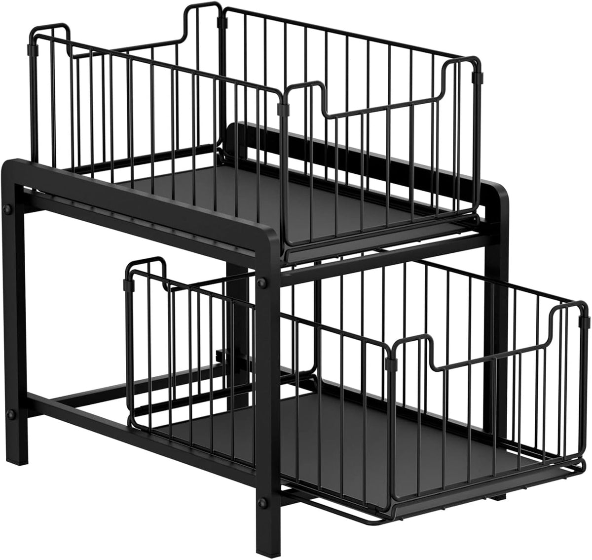 NPPLUS 2 Tier Black Under Sink Organzier With Sliding Drawer