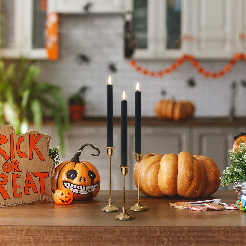 Halloween Decorations, Black Flameless Taper Candles with Remote, Set of 6