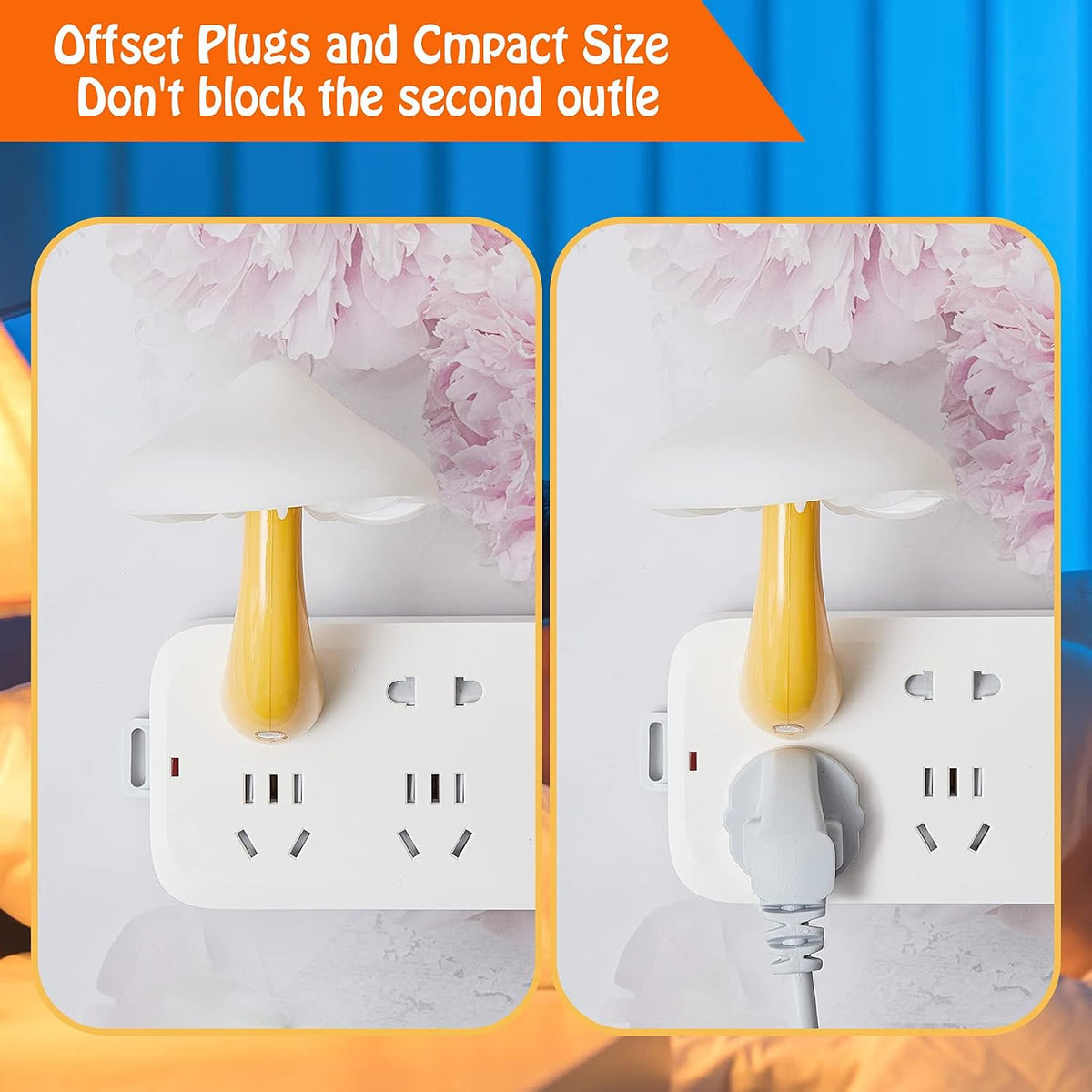 Honoson 4 Pcs Mushroom Night Light Plug in, Yellow Light with White Cover