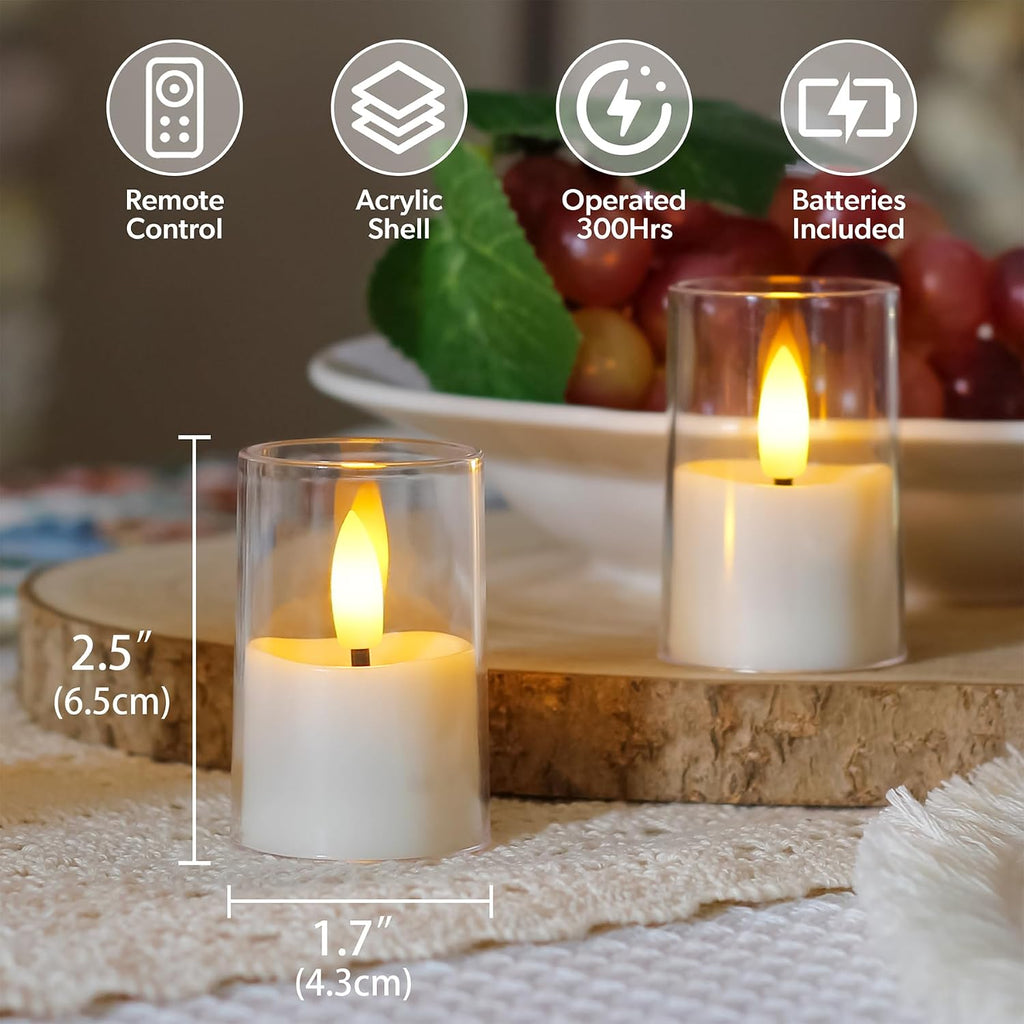 Flameless D: 1.7" H: 2.5" Small Tea Light LED Candles, Acrylic Battery Operated Votive with Remote Control and Timer, Tealight White Flickering Warm Light Pack of 15 Electric Long Lasting