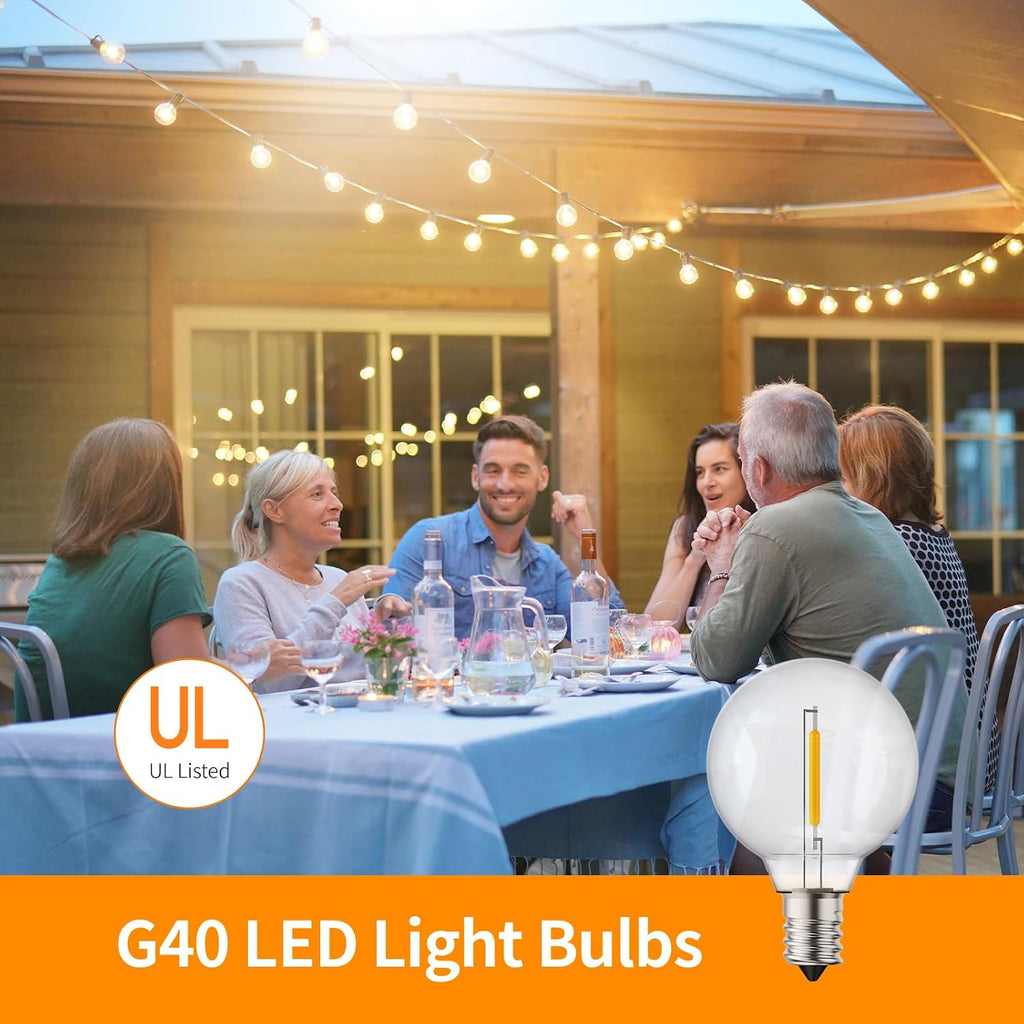 10PK G40 LED Replacement Bulbs, 0.6W Clear Globe Dimmable E12 Base