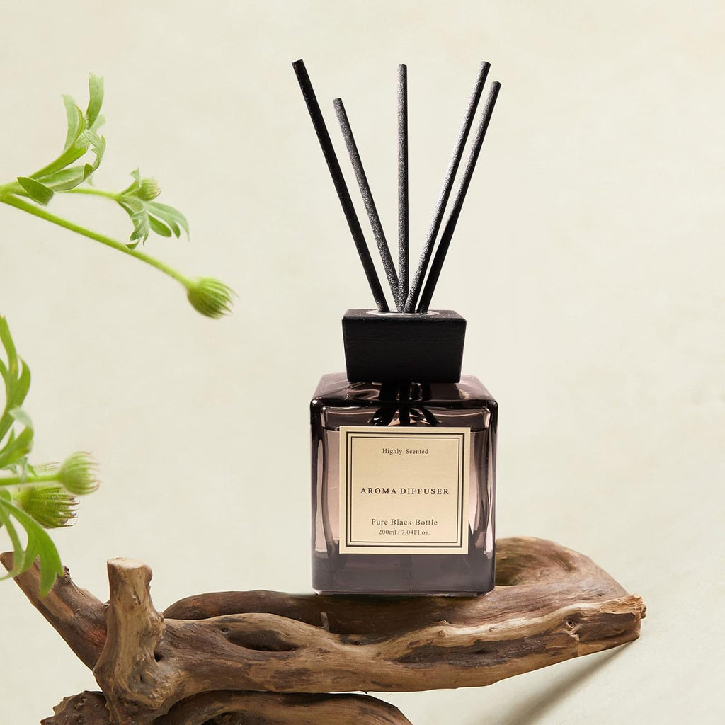 White Musk Cedar Reed Diffuser Freshen Up Your Living Space Transform Your Home with Natural Fragrance Room Scent Diffuser with 5 Diffuser Sticks 7.04 oz - Black