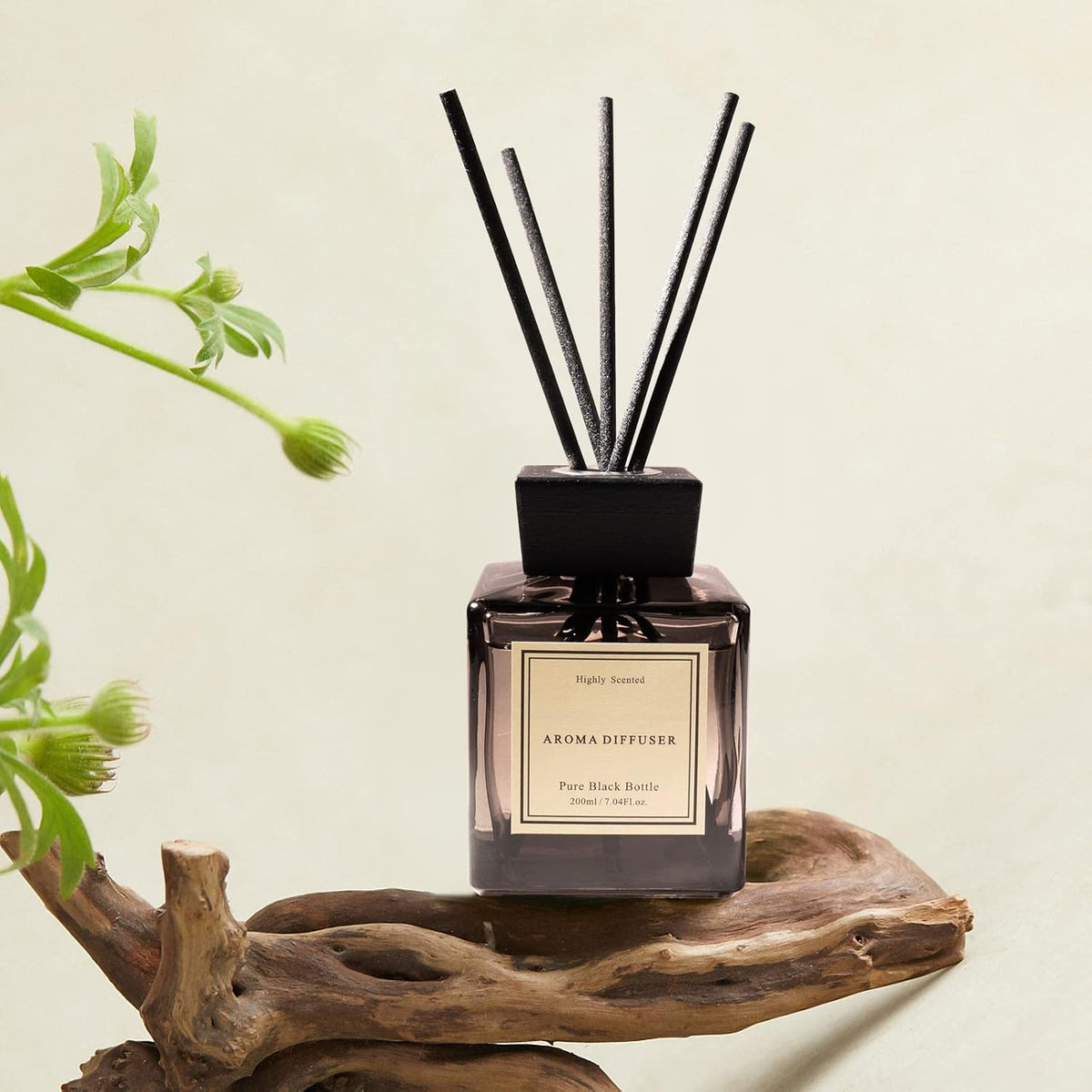 White Musk Cedar Reed Diffuser Freshen Up Your Living Space Transform Your Home with Natural Fragrance Room Scent Diffuser with 5 Diffuser Sticks 7.04 oz - Black