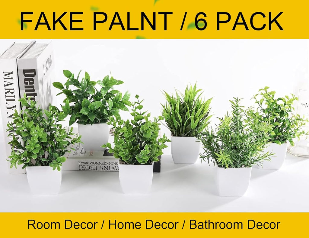 Der Rose 6 Pack Small Potted Fake Plants for Bathroom Home Decor Indoor