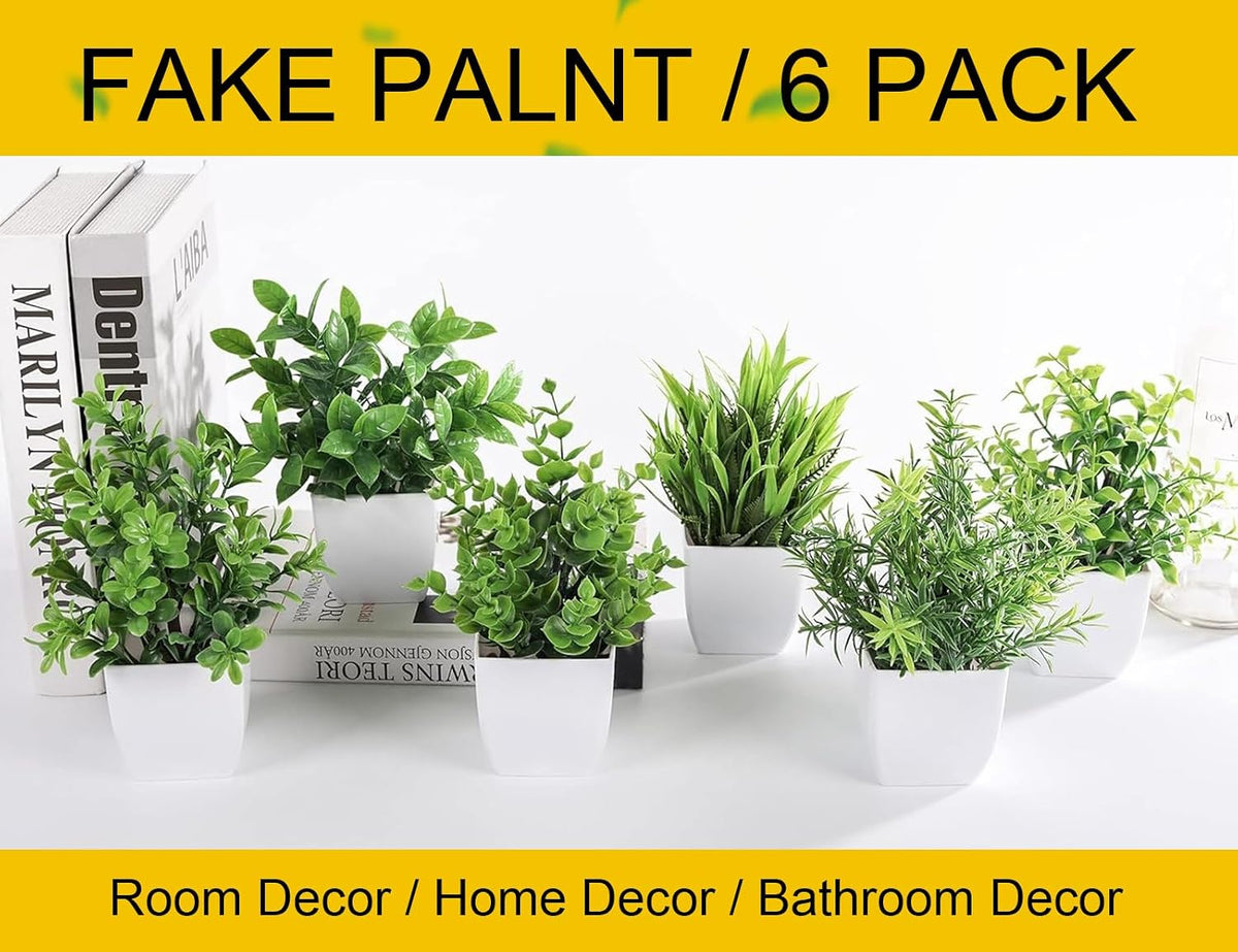 Der Rose 6 Pack Small Potted Fake Plants for Bathroom Home Decor Indoor