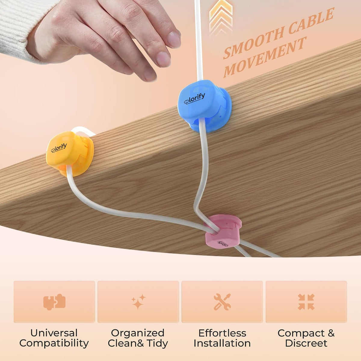12 Pack Rotatable Spring Cable Clips, Adhesive Cord Holders for Desk