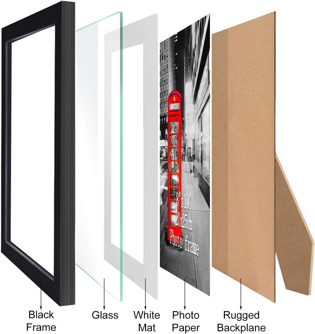 8x10 Black Picture Frames with Mat for Wall or Table Top Decoration, Set of 6