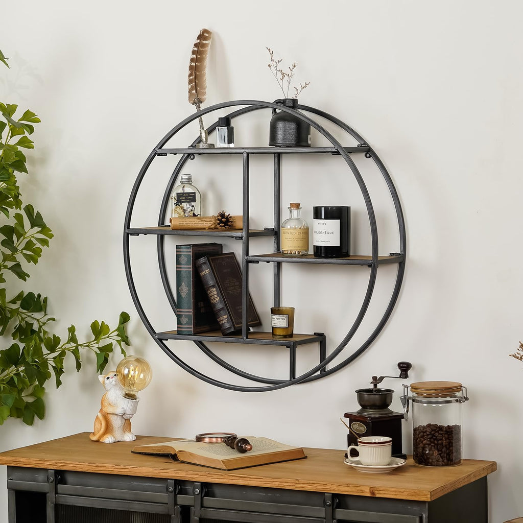 4 Tier Industrial Style Foldable Round Wall Shelves