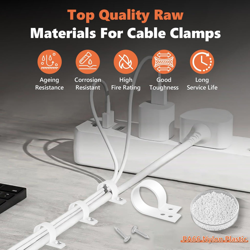 292Pcs White PA66 Nylon R Type Cable Clamps Clips Assortment Kit