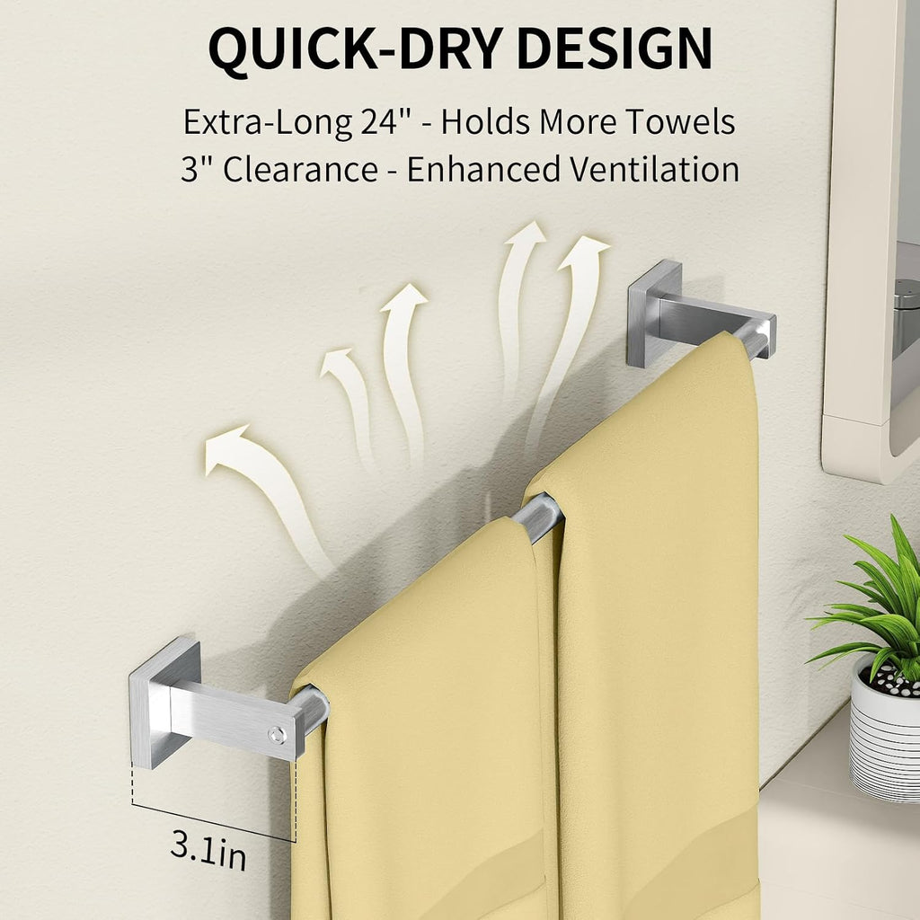 MKO Towel Bar for Bathroom, 24" Wall Mounted Towel Rack, Brushed Nickel