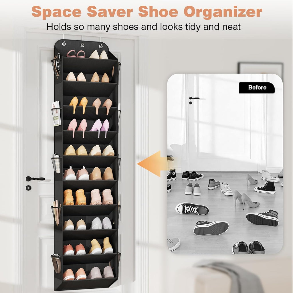 LANTEFUL Over the Door Shoe Organizer, Hanging Shoe Rack for Closet, Black