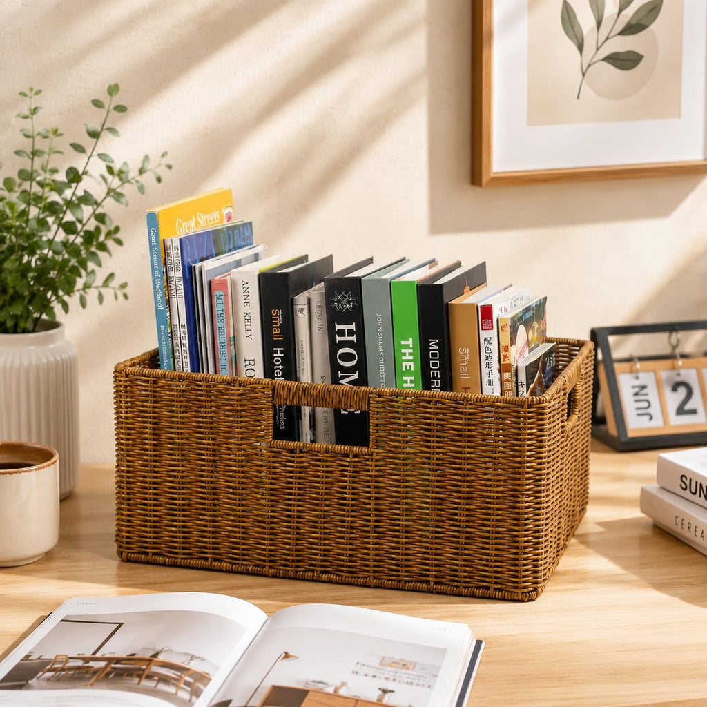 Large Wicker Basket, Waterproof Wicker Storage Basket for Organizing, Brown