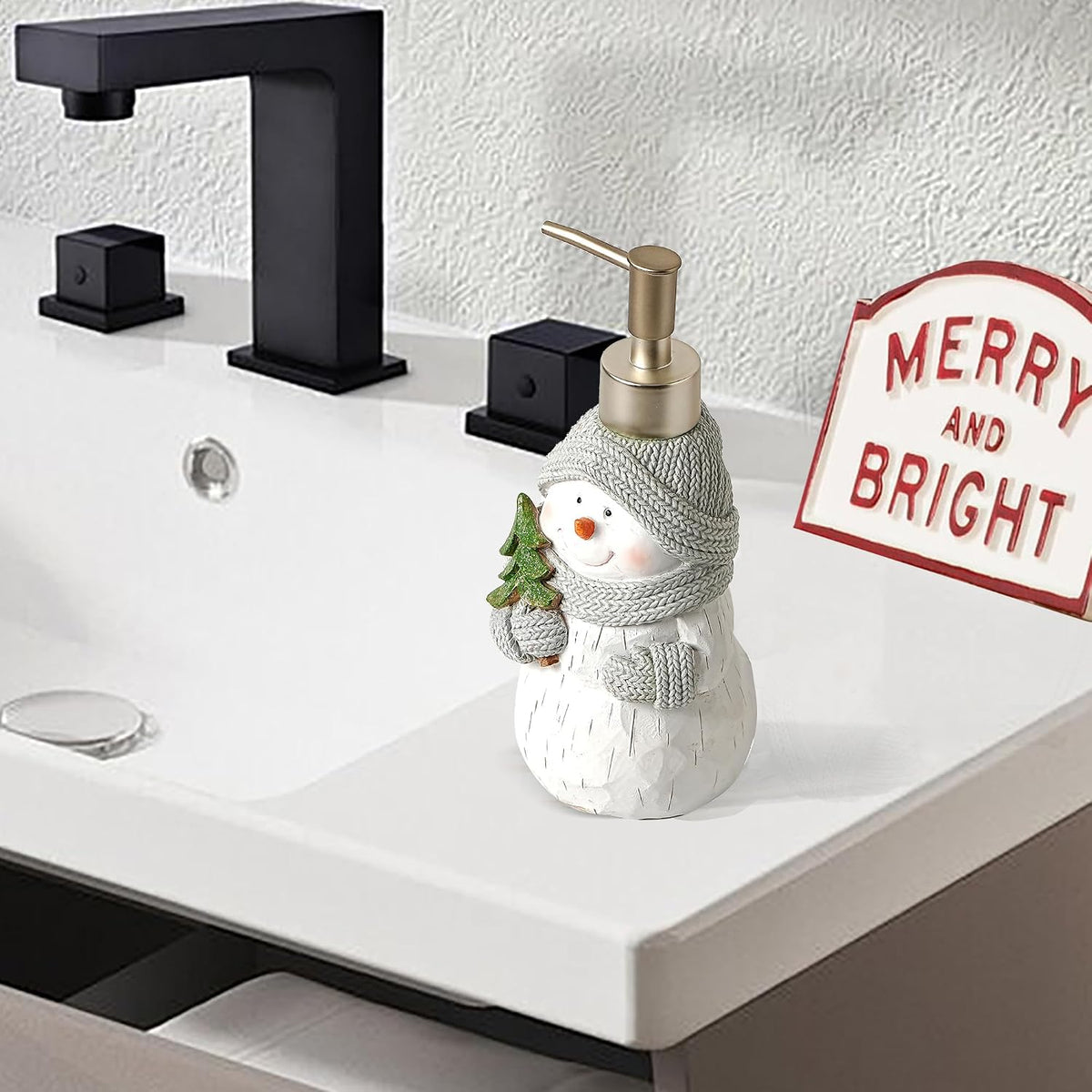 Christmas Snowman Soap Dispenser, Winter Hand Liquid Dispenser Bathroom