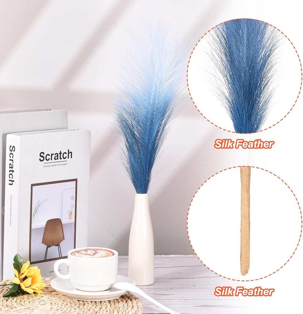 PATIKIL 17 Inch Faux Pampas Grass, 6 Pcs Boho Decor for Home Decoration Artificial Tall Fluffy Stems for Wedding Flower Party Vase Arrangement Centerpieces, Gradient Dark Blue